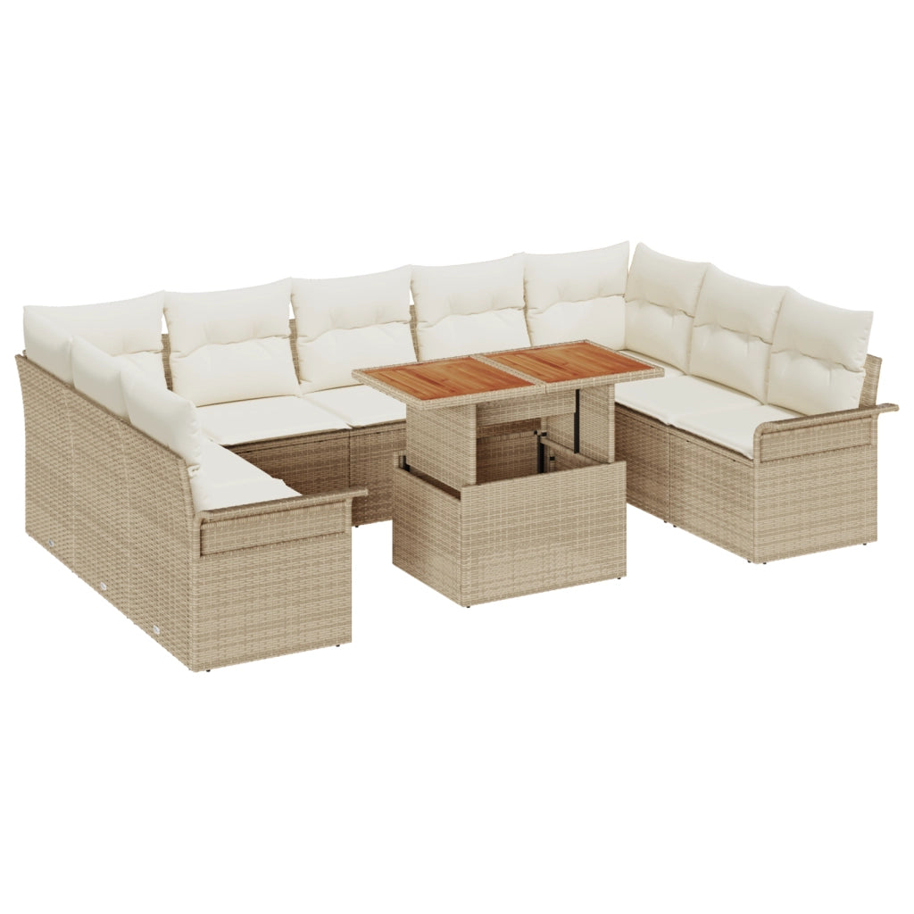 Set Divano da Giardino  10 Pezzi con Cuscini Rattan Policarbonet Beige