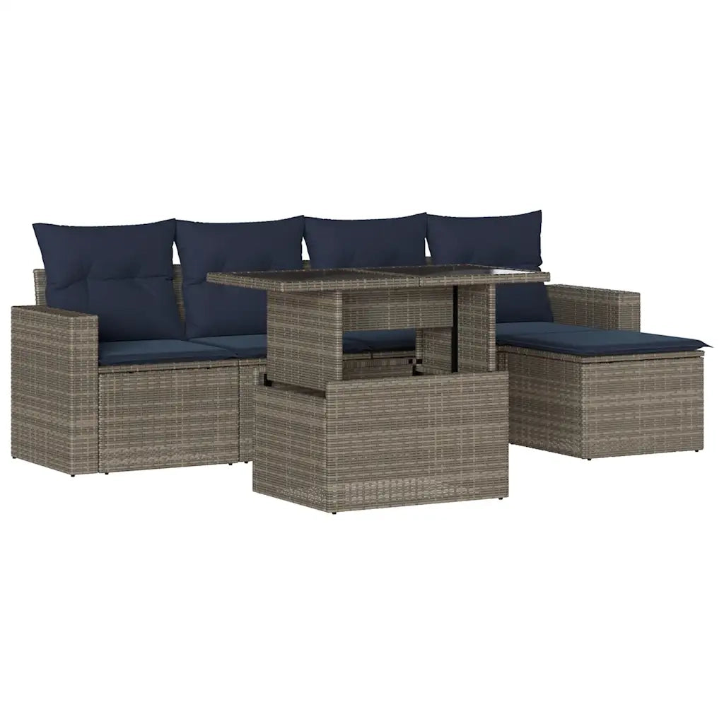 Set Divani da Giardino 6 pz con Cuscini Grigio in Polyrattan 3267241