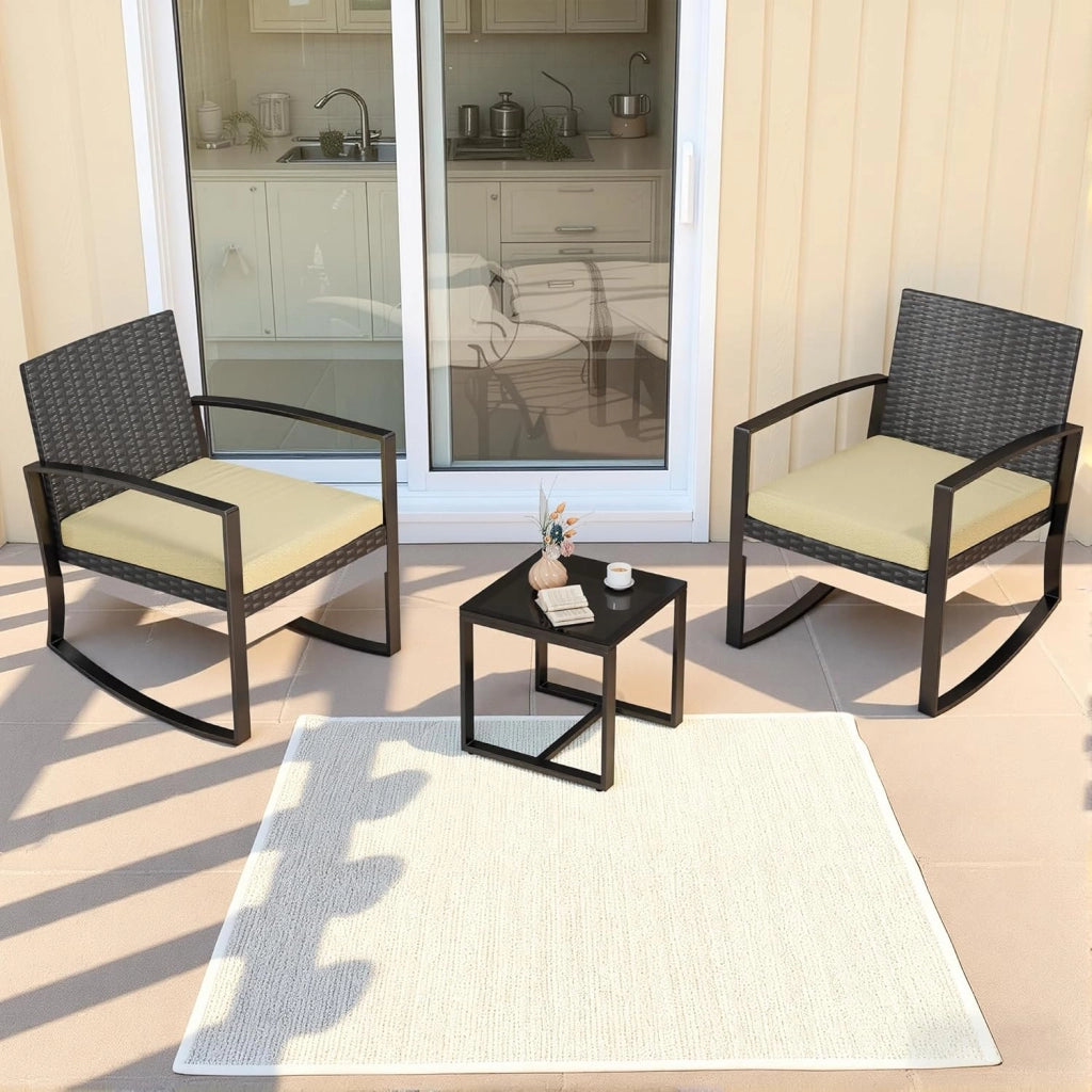 Set di Mobili da Balcone,Set Tavolino e Sedie da Giardino,Set di Mobili da Giardino in Rattan,2 Sedie da Esterno e 1 Tavolino,per Giardino Cortile Piscina (Beige)