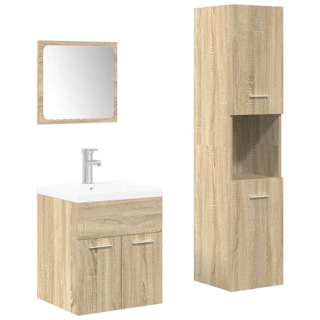 Set Mobili da Bagno | Armadio da bagno 4 pz Rovere Sonoma in Legno Multistrato
