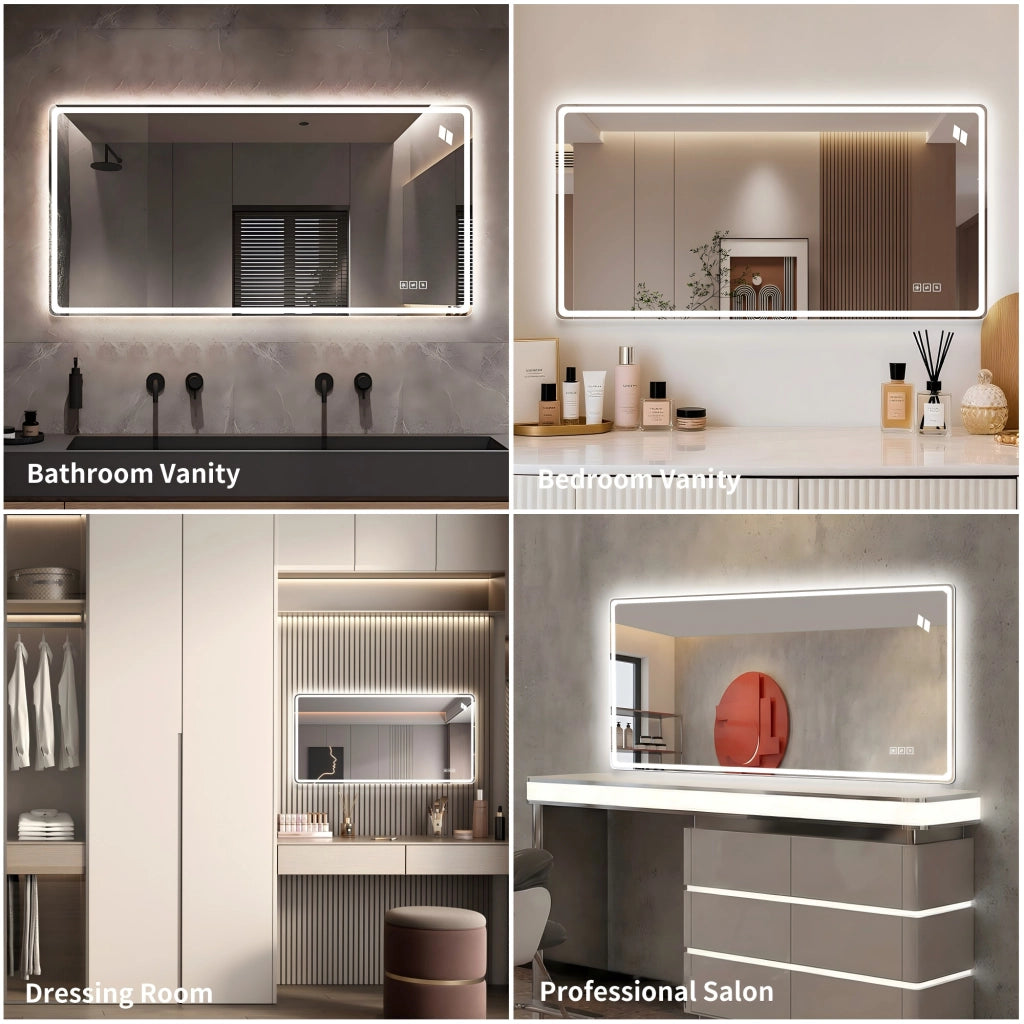 Specchio luminoso da bagno con luce frontale e posteriore, touch, antiappannamento, vetro HD senza rame argento 60 × 120 cm