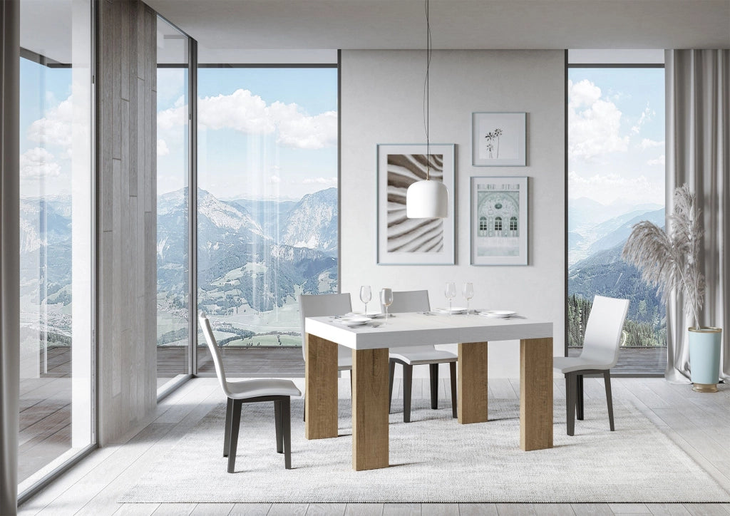 Tavolo Allungabile 130/390x90x77 cm Roxell Mix piano Bianco Frassino gambe Quercia Natura