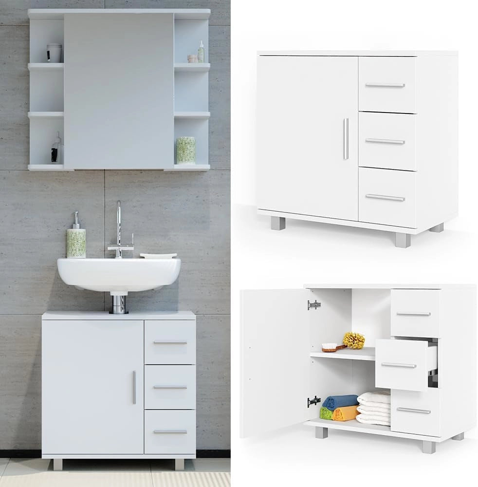 Mobile sottolavabo per bagno Ilias, Bianco, 60 x 60.8 cm, con intaglio per sifone per l'installazione su lavabo