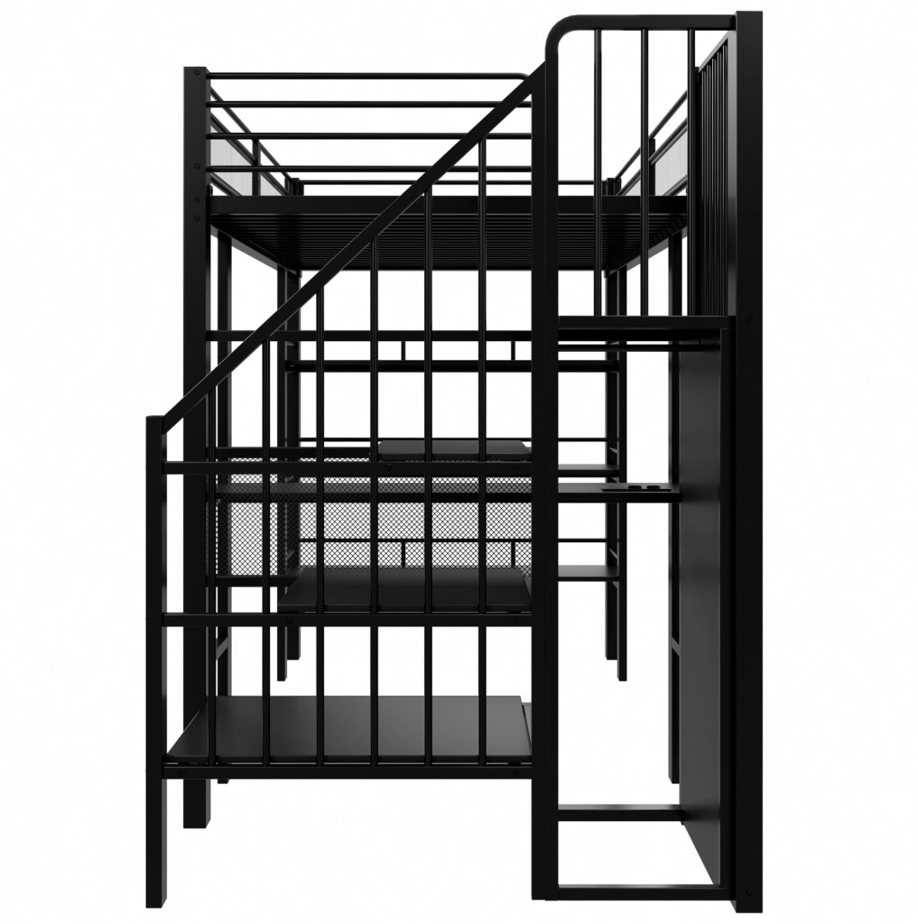 Letto a castello multifunzionale 90x200 con scrivania, ripiani e scala reversibile