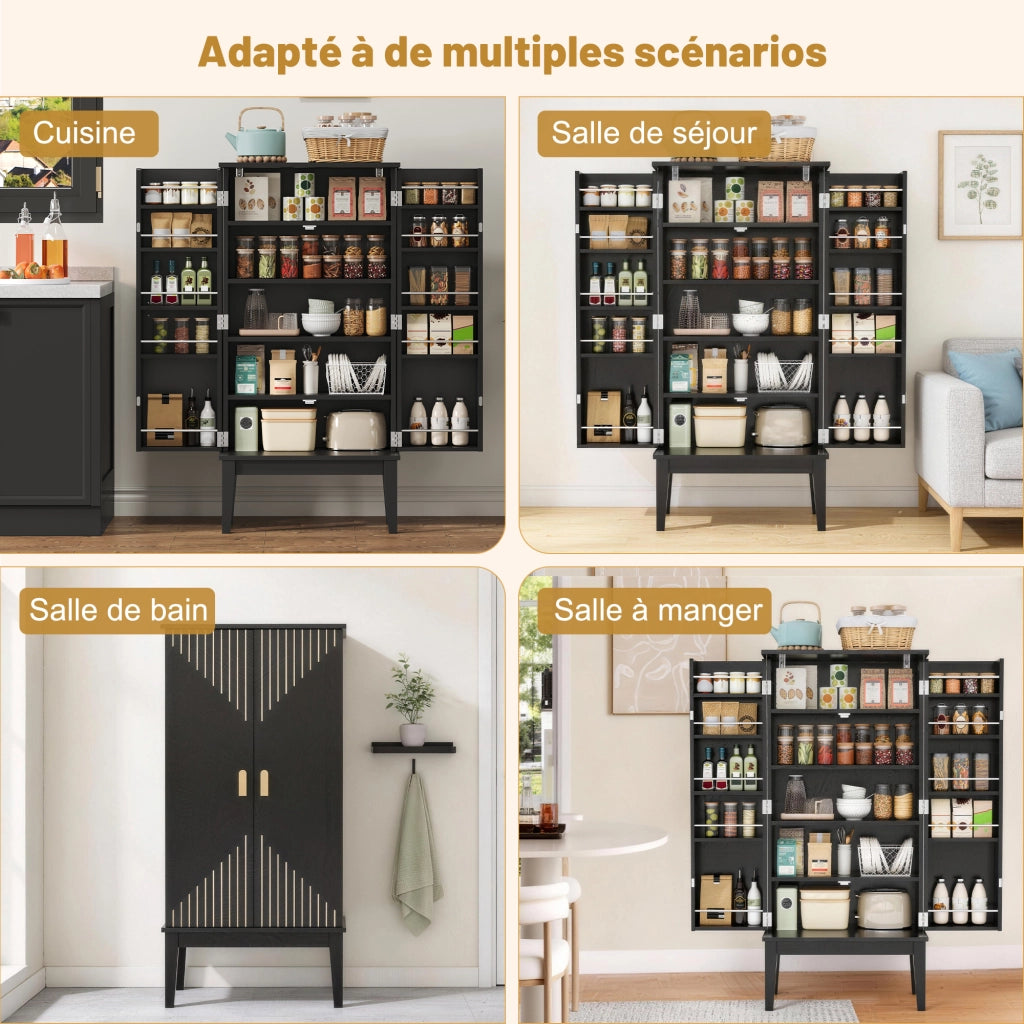 Credenza con 2 ante e 5 vani per cucina e soggiorno in MDF 120×59×30 cm nero