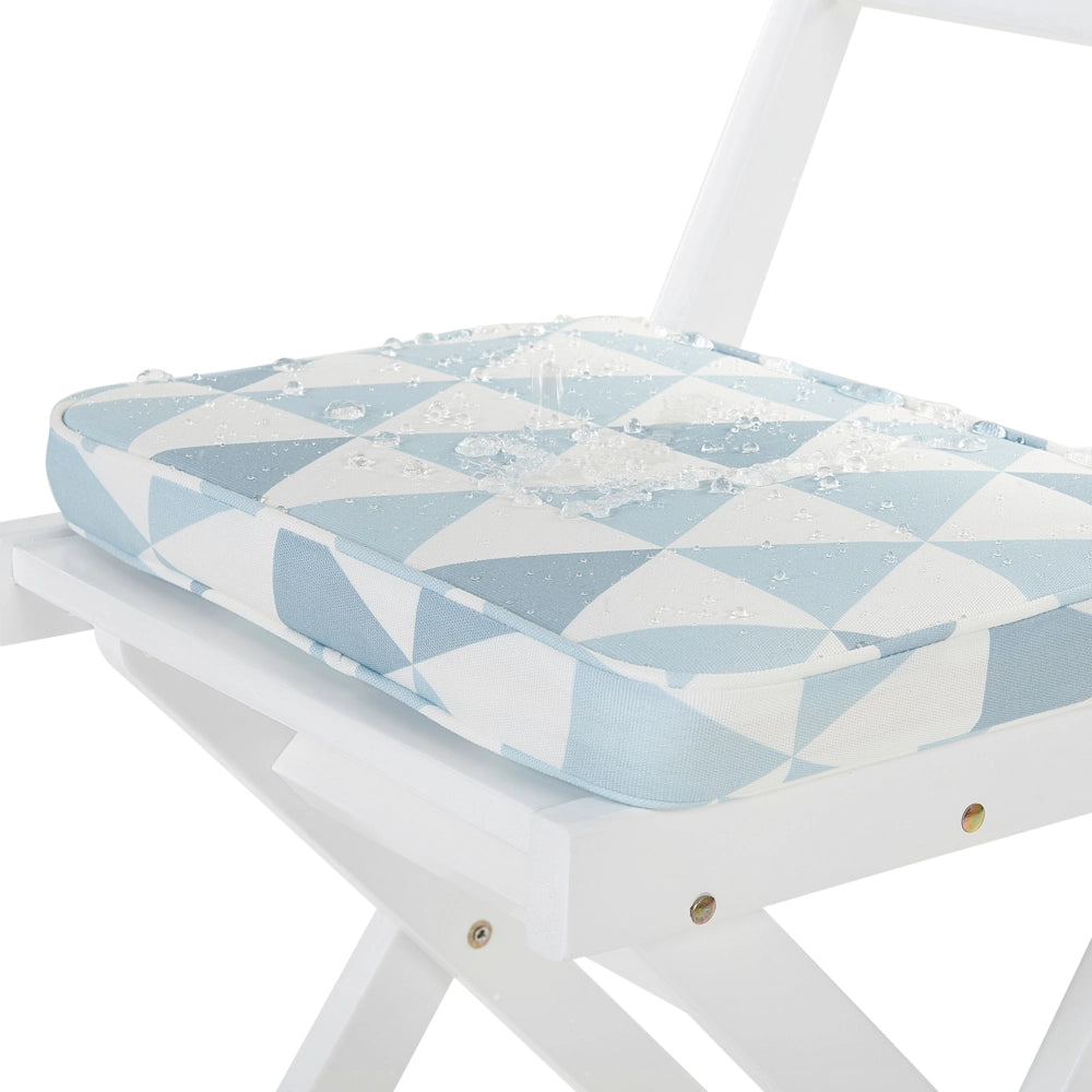 Set di 2 cuscini per sedili da esterno blu con motivo geometrico legato con corde resistenti ai raggi UV