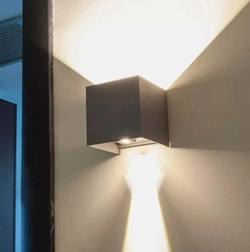 APPLIQUE CUBO 12W FARO FARETTO LAMPADA LED DA PARETE MURO DOPPIA LUCE IP65