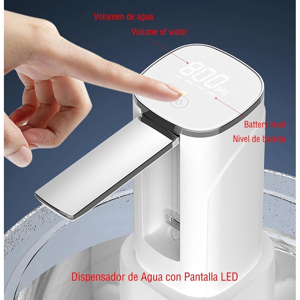 Trade Shop - Pompa D'acqua Dispenser Ricaricabile Usb Con Display A Led Portatile Pieghevole Q-cs80 -