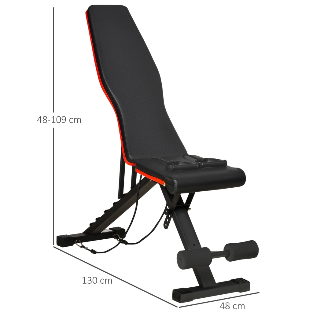 EasyComfort Panca Multifunzione per Addominali e Pesi, Inclinazione Regolabile ed Elastici, 130x48x48-109cm, Nero