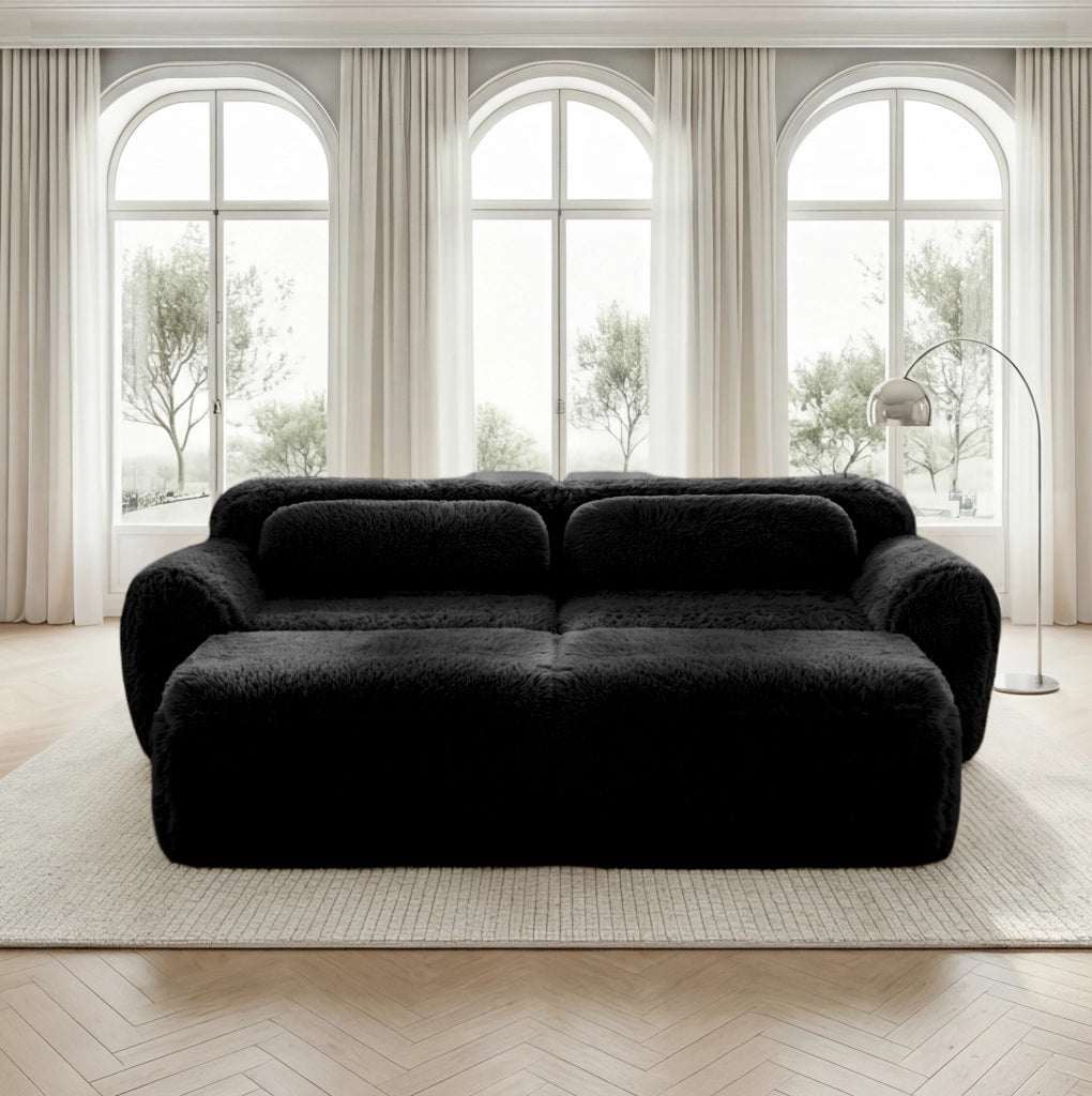 Divano modulare ad angolo senza struttura 204x179x73 cm in tessuto plush nero; senza montaggio