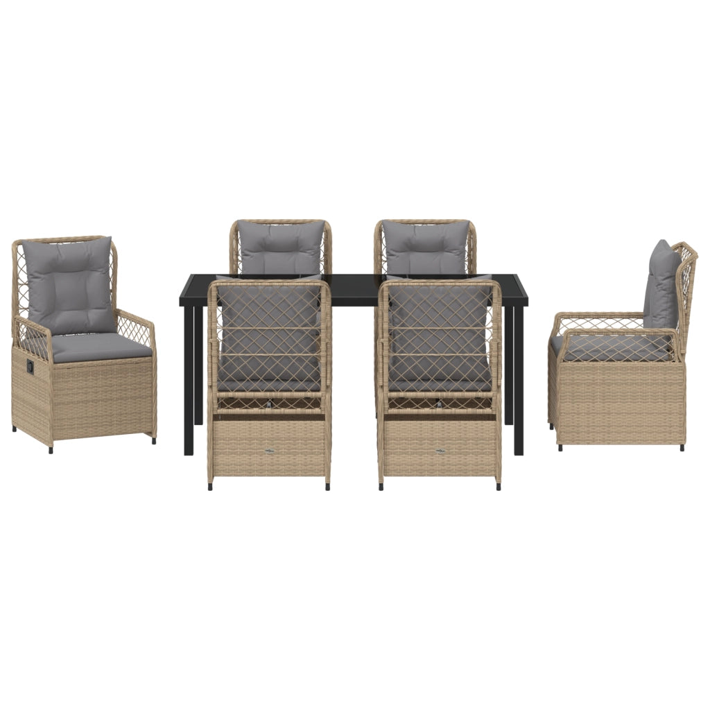 Set da Pranzo da Giardino 7 Pezzi Beige Polyrattan