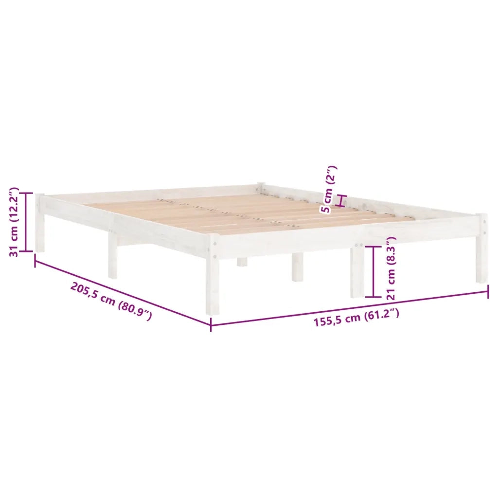 Giroletto-Struttura Letto Bianco in Legno Massello 150x200 cm King Size 499320
