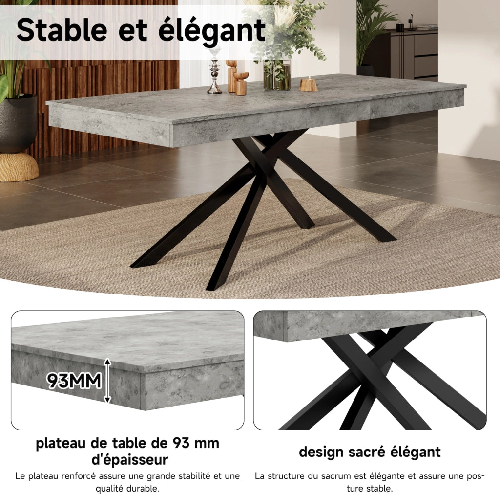 Tavolo da pranzo allungabile 140/180x80 cm in MDF grigio; piano spesso 93 mm