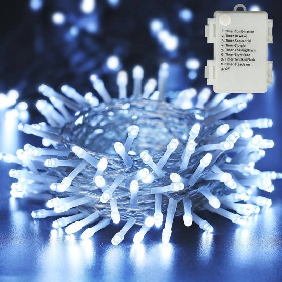 Illuminazione di Natale per esterno - 20 m - 200 led - catena di luci per interni - con presa - 8 modalità - impermeabile - illuminazione di Natale per interni ed esterni - giardino - festa - decorazione - bianco ghiaccio