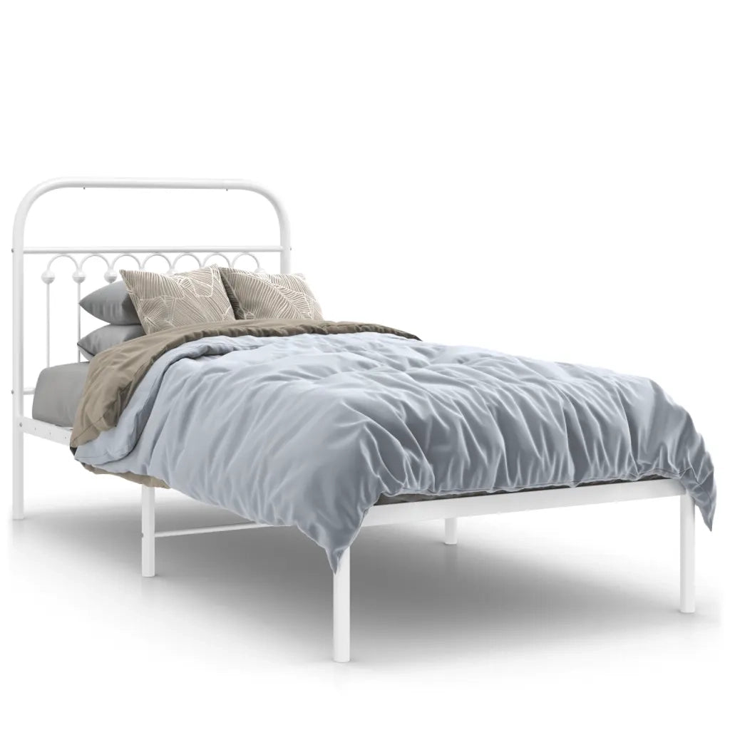 Giroletto con Testiera-Struttura Letto con testiera Metallo Bianco 90x190 cm 328242