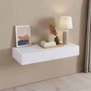 Mensola Karstula con 2 Cassetti Affiancati Comodino Sospeso 80 x 35 x 12 cm Bianco [en.casa]