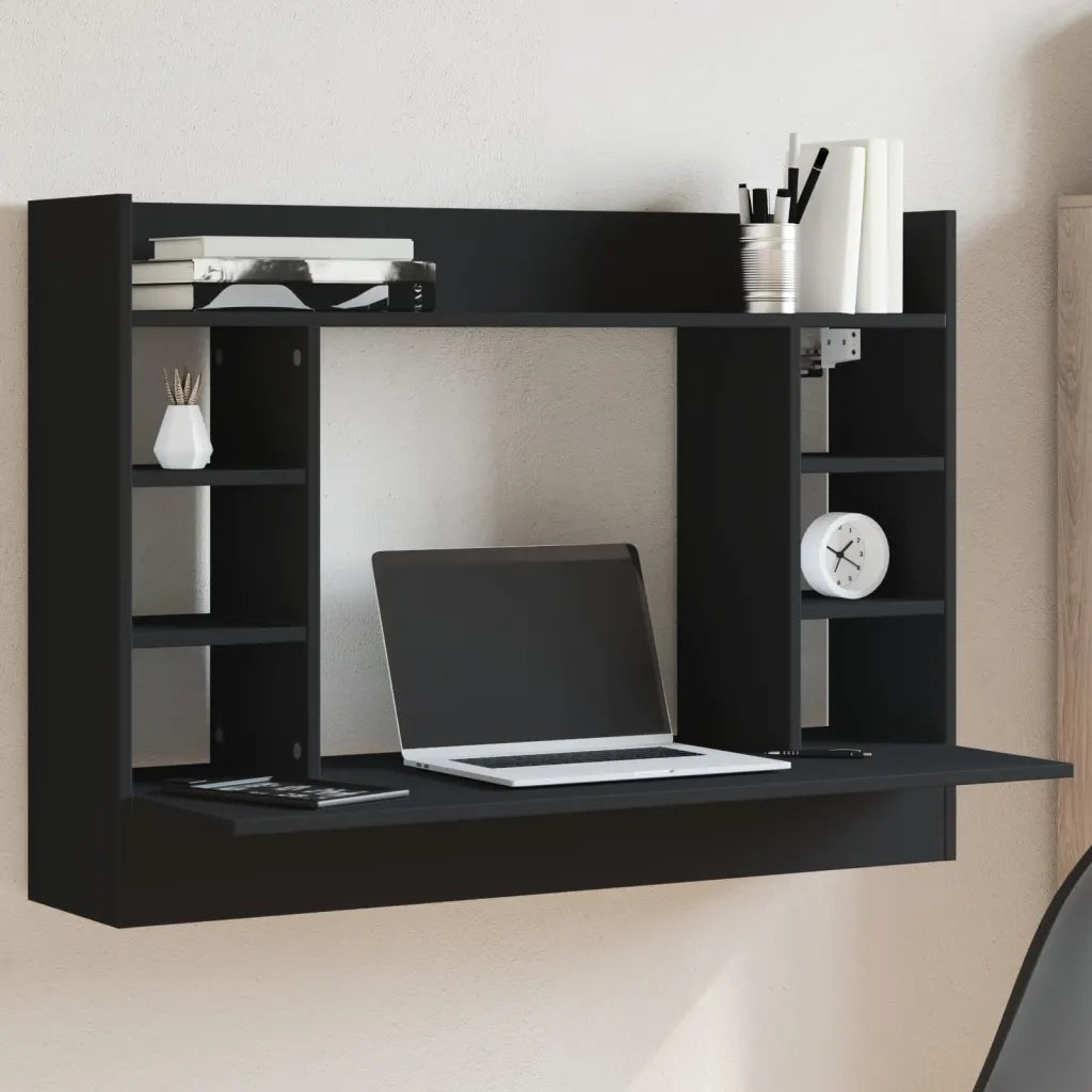 Scrivania a Parete Nera 105x48x75 cm in Legno Multistrato 847969