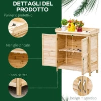 Armadietto da Esterno a 2 Ripiani in Legno di Abete con Design Rialzato e 2 Ante, 83x40x92 cm