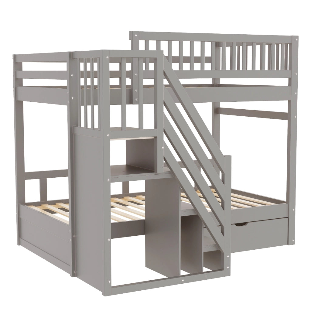 LETTO A CASTELLO 90x200 cm In Legno Grigio con Scala Contenitore e Cassetti