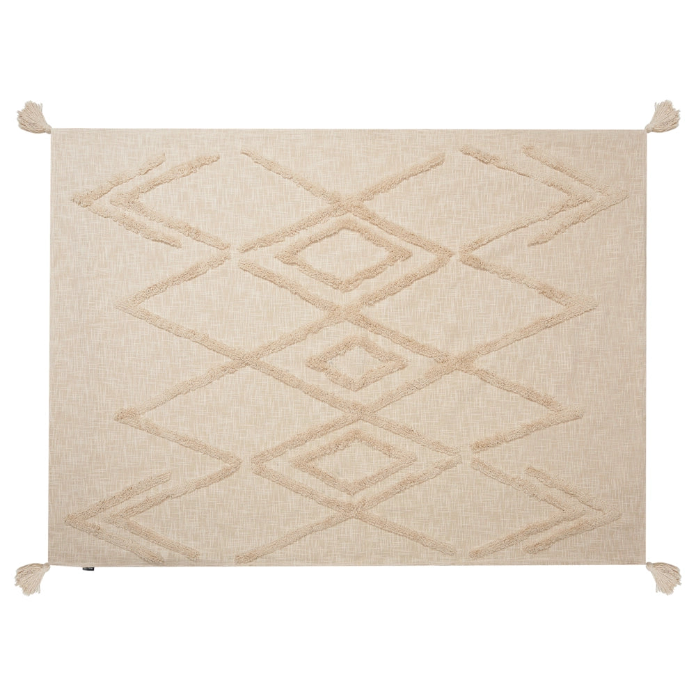 Coperta beige cotone 130 x 180 cm motivo geometri copriletto accogliente accessorio