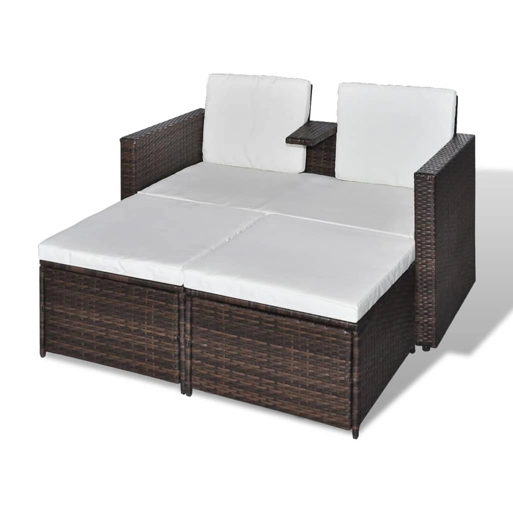 Set di mobili da giardino mobili da esterno 4 pezzi con cuscini resina intrecciata marrone 02_0016187