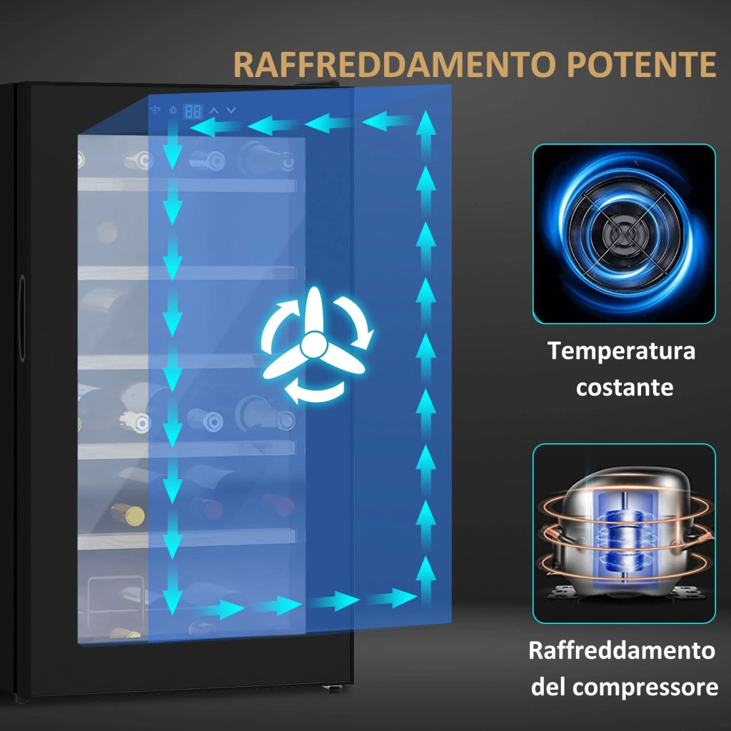 Cantinetta Vino Refrigerata per 24 Bottiglie Capacità 65L Controllo Temperatura e Ripiani Estraibili Nero