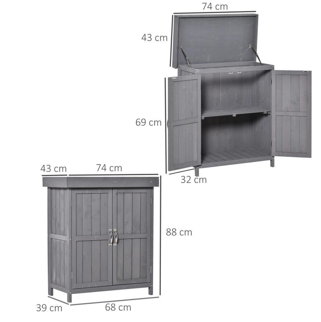 Armadio da giardino in legno con ripiano regolabile e tetto in asfalto 77;5 x 88 x 90 cm; grigio scuro