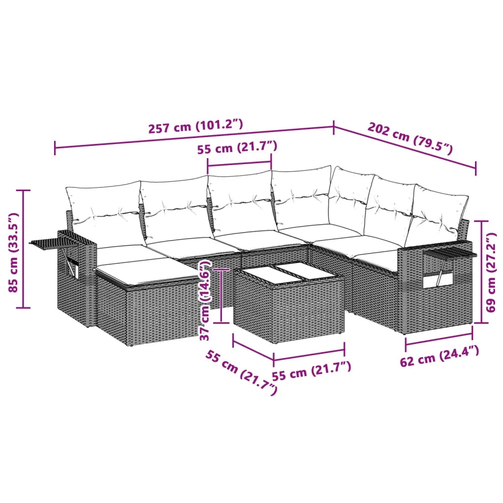 Set Divano da Giardino 8pz con Cuscini Grigio Chiaro Polyrattan 3252849
