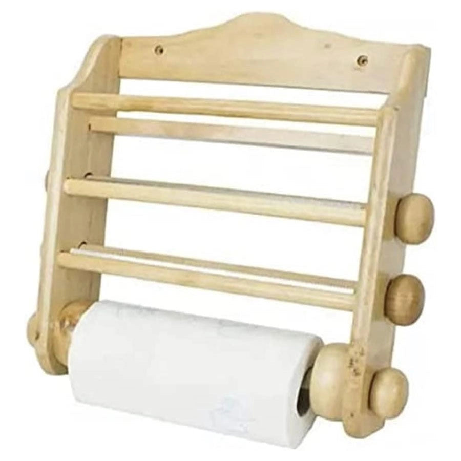 Porta Rotoli Cucina Da Parete Legno Chiaro 3 Posti Intaglio Cuore + Rotolo Carta
