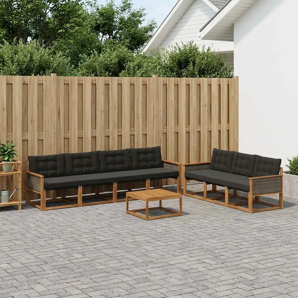 Set di divani da esterno con cuscino 8 pcs Naturale e Nero