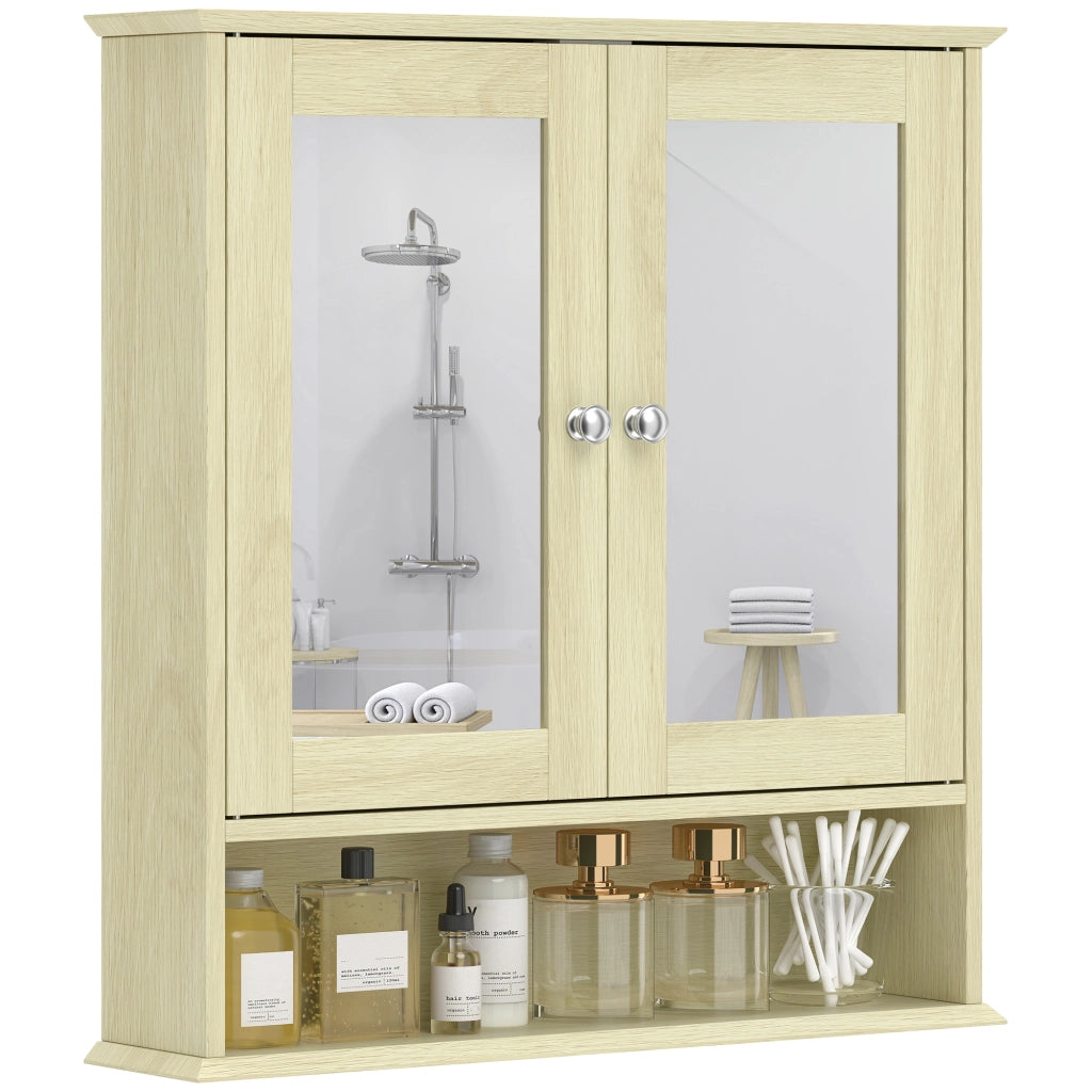 Armadietto Bagno con Specchio e Ripiani ¨C zephmum ¨C Legno Naturale 56x13x58cm