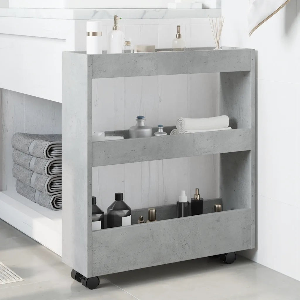 Carrello Stretto a 3 Livelli Grigio Cemento in Truciolato 855244