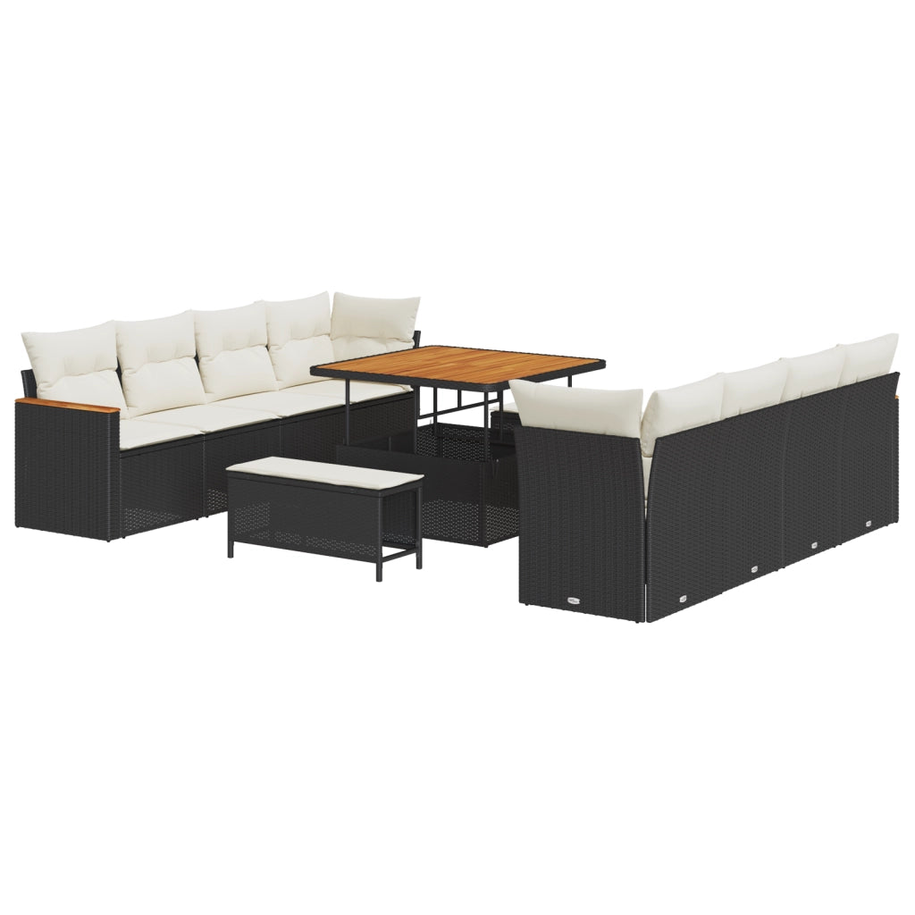 Set di Divano da Giardino vitaXL da 11 pezzi con Cuscini in Polyrattan Nero Acacia