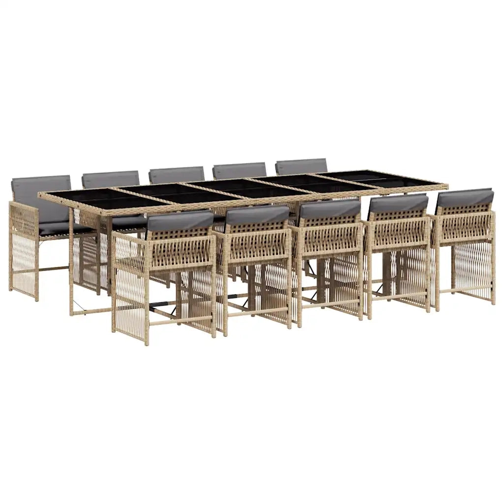 Set Pranzo da Giardino 11 pz con Cuscini Beige Misto Polyrattan
