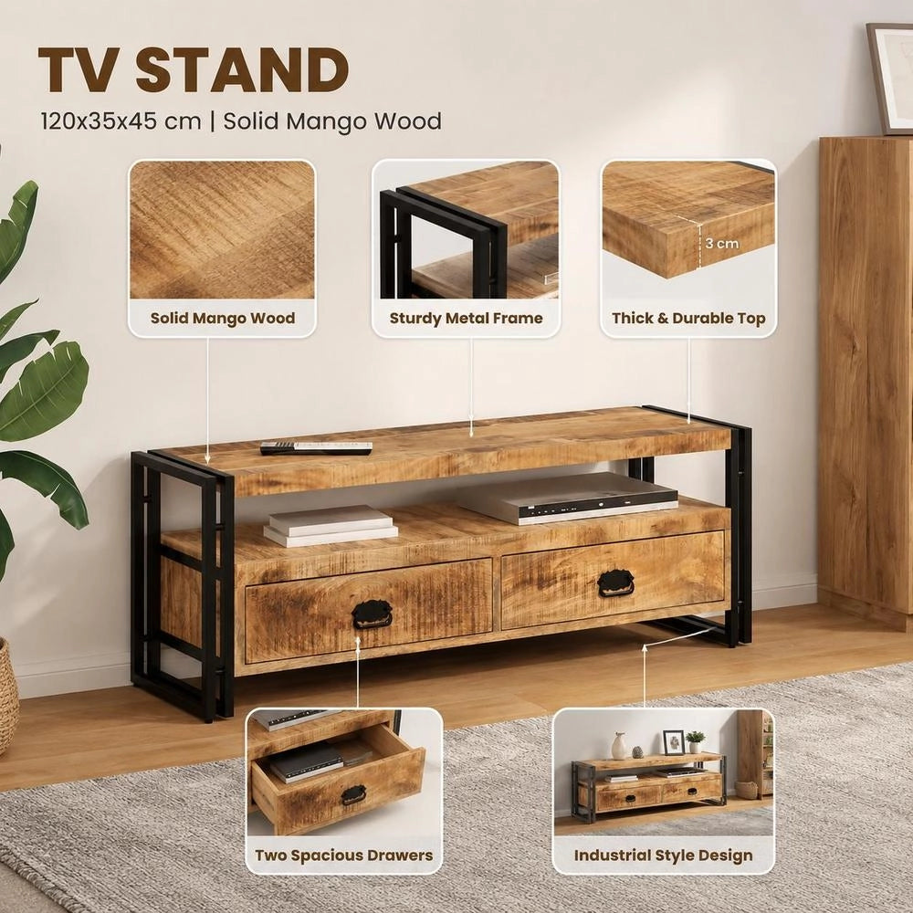 TV Cabinet 120x35x45 Cm Solid Mango Wood
