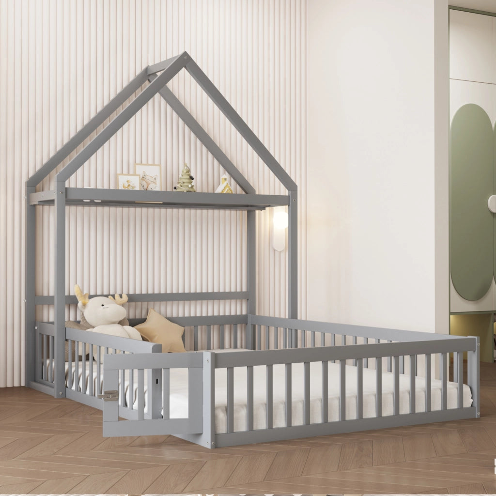 Letto per bambini grigio con funzione contenitore e rete a doghe in legno massello 140x200 cm