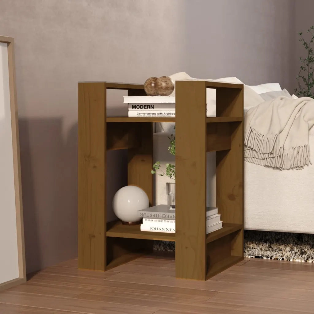 Libreria Divisorio-Scaffale per Libri-Mobile di Stoccaggio Ambrato 41x35x57 cm in Massello di Pino