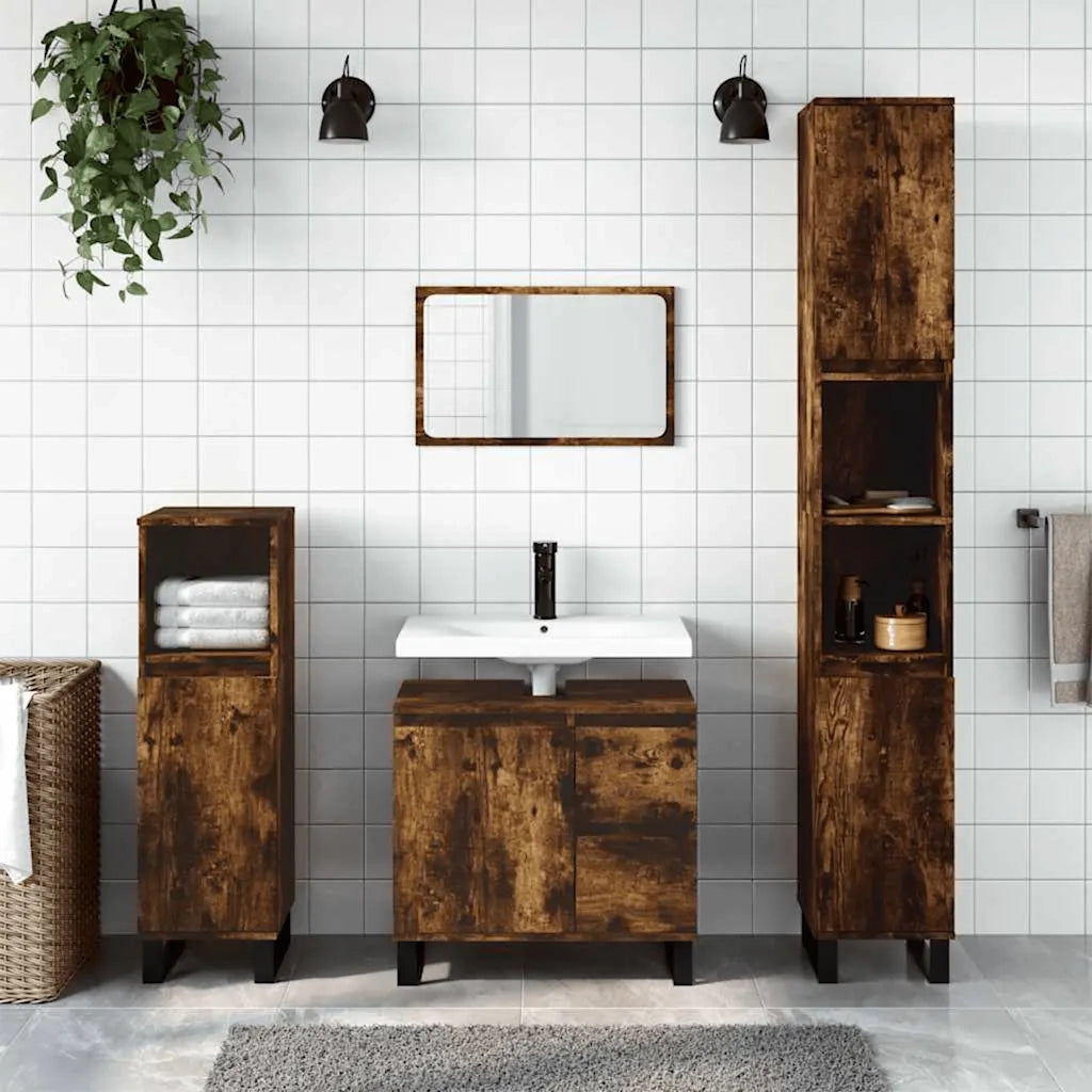 Armadietto Bagno Rovere Fumo 65x33x60 cm in Legno Multistrato 831617