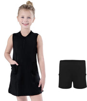 Gonna sport per bambine A-line con manica corta senza maniche, 4 tasche, 75% nylon, 25% spandex