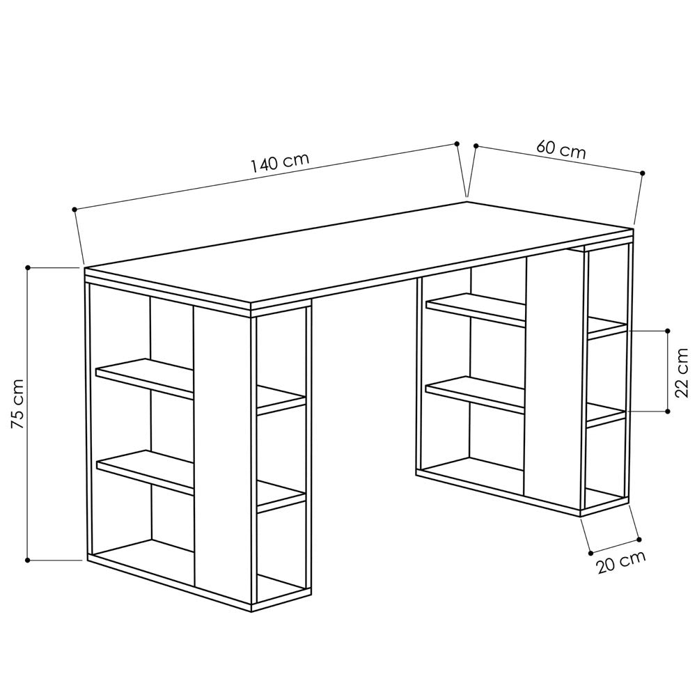 Scrivania con Libreria 6 Ripiani 140x60x75 cm Tavolo Porta Pc Computer in Legno Tortora
