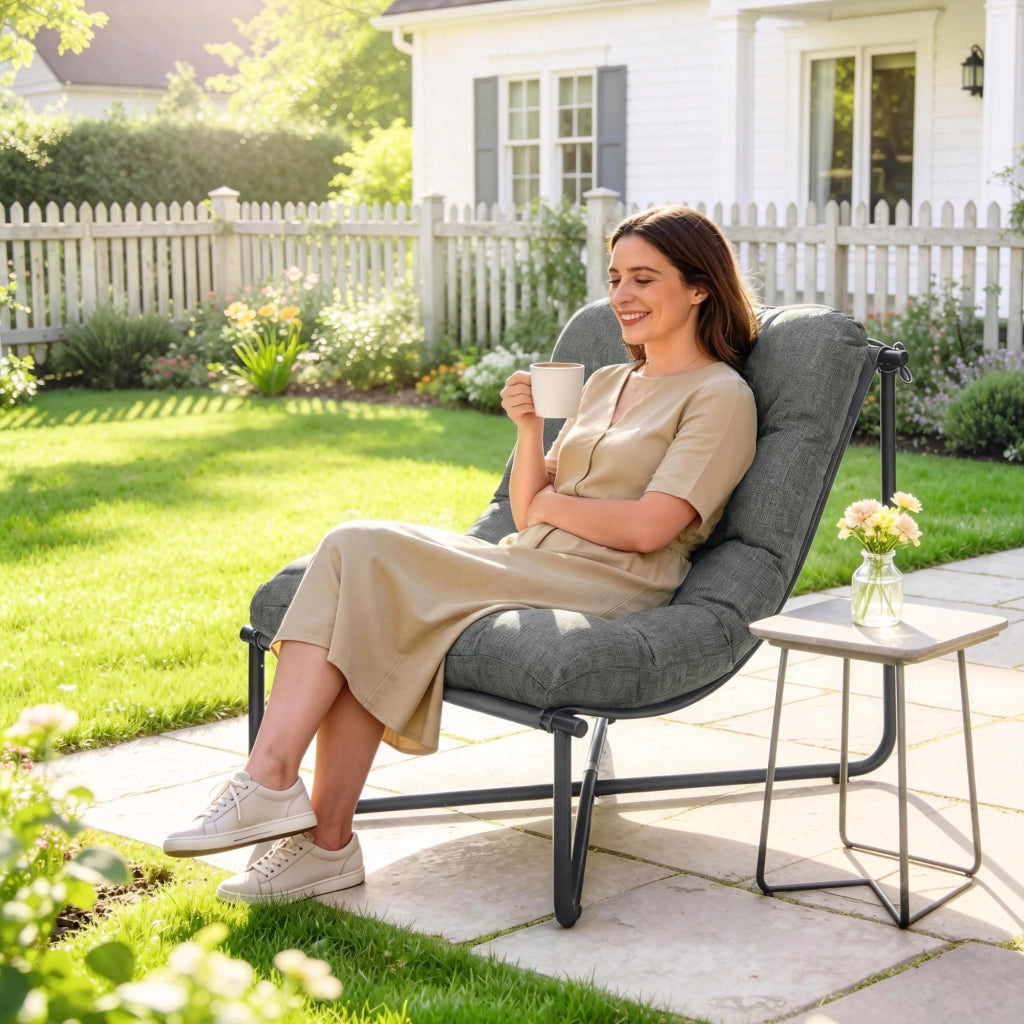 Poltrona da giardino ergonomica ¨C zephmum ¨C Grigio scuro con cuscini e struttura in acciaio 100x80x100
