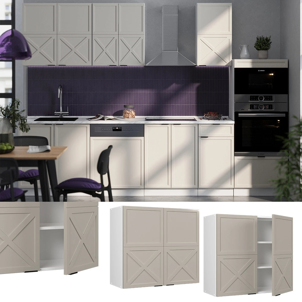 Vicco Mobile da cucina in vetro GrigioBeige 80 cm