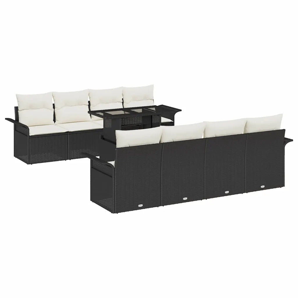 Set Divano da Giardino con cuscino 9 pcs Nero Poly Rattan 3348243