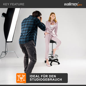 Sgabello con ruote regolabile in altezza 65-87 cm, max 120 kg girevole a 360°, per ufficio studio fotografico