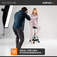 Sgabello con ruote regolabile in altezza 65-87 cm, max 120 kg girevole a 360°, per ufficio studio fotografico