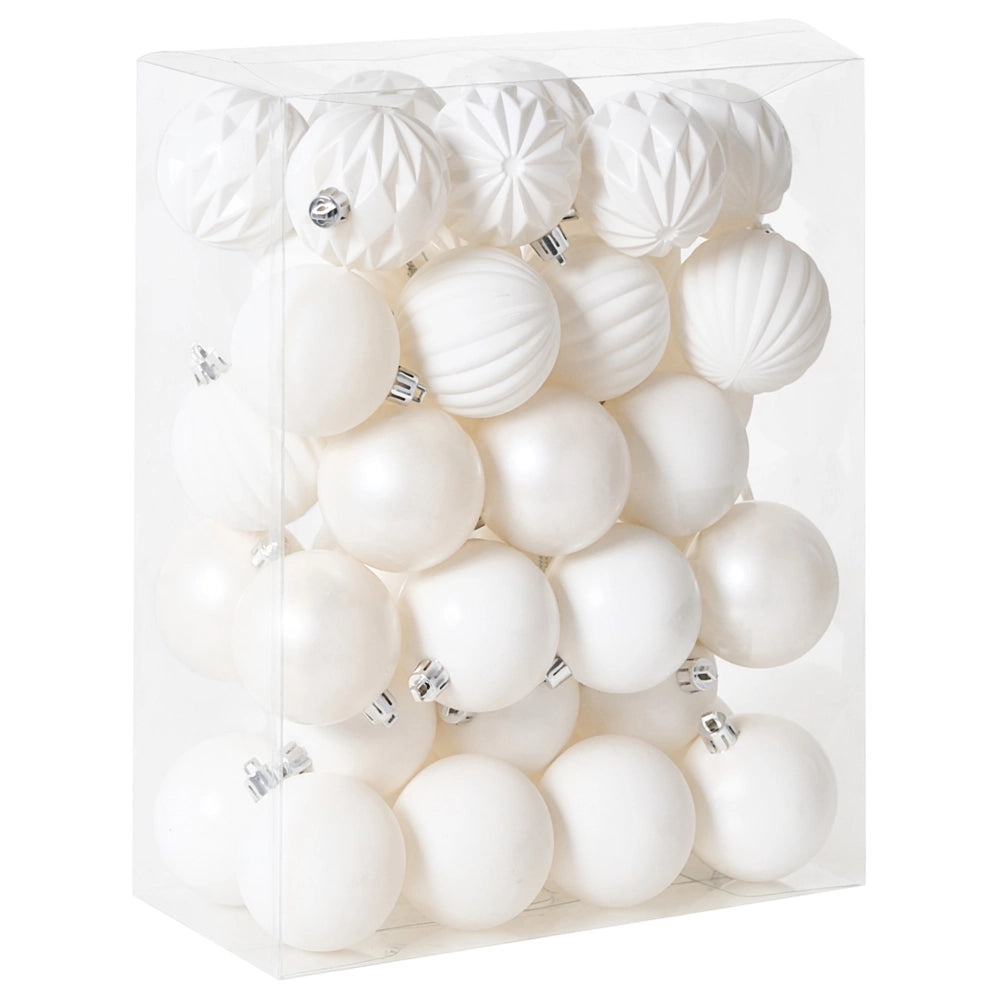 Set di 40 palline di Natale in plastica Decorazioni da appendere all'albero di Natale Stile classico scandinavo Bianco sporco