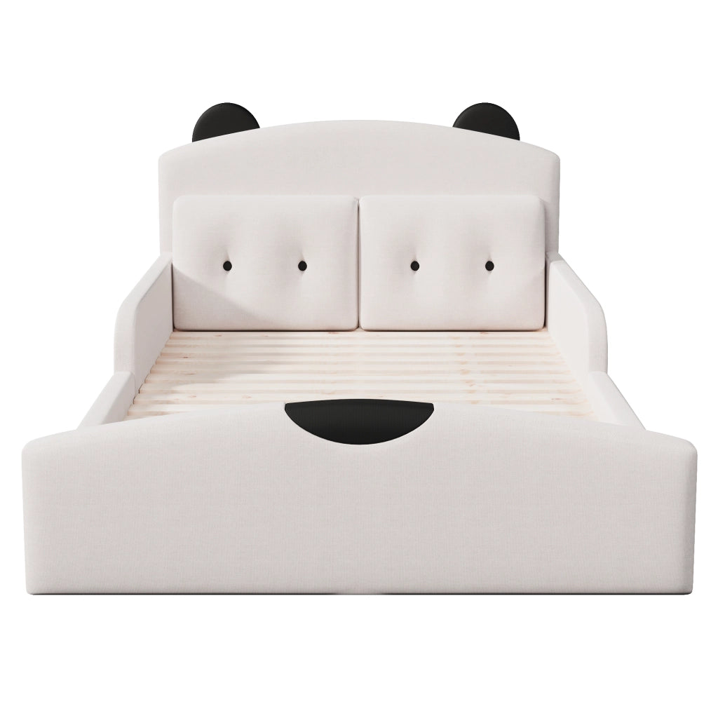 Letto 140x200 cm - Lenzuola di lino,Testiera imbottita,Include 2 cuscini decorativi,Bianco