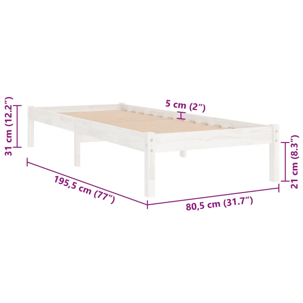 Giroletto-Struttura Letto Bianco in Legno Massello 75x190 cm Small Single 582282