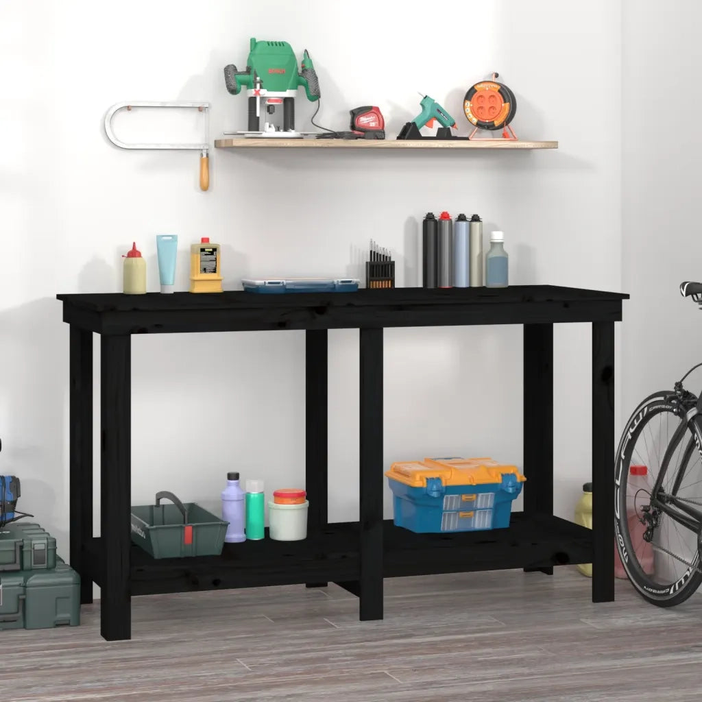 Banco da Lavoro Nero 140x50x80 cm in Legno Massello di Pino 822510