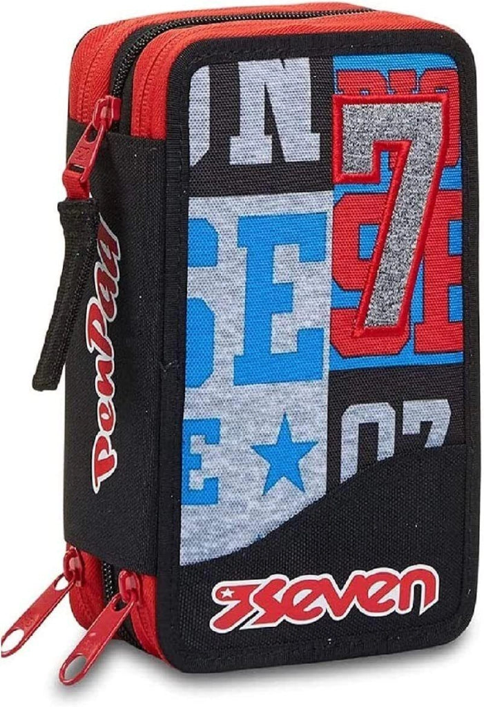 Astuccio Scuola 3 zip,Take the field,Completo di pennarelli ,Matite,Penne, 1 pezzo colore casuale,Seven